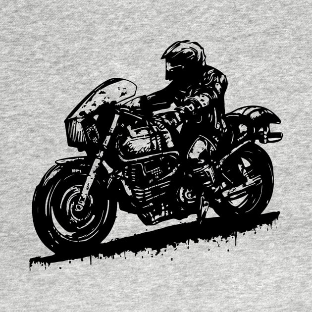 shadow biker riding the motorcycle stencil art black and white by art poo